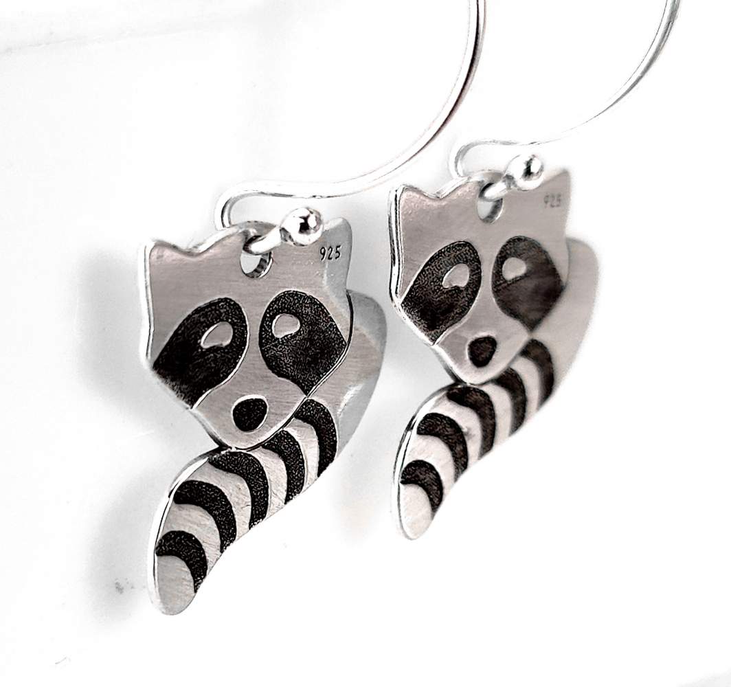 Racoon earrings sterling silver